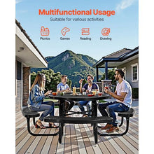 Outdoor Picnic Table Set 46" Round Patio Table with Benches Heavy-Duty Steel Umbrella Hole, Weather-Resistant (Black)