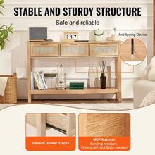 Rattan Console Table with 3 Drawers & Sliding Door