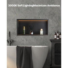 13 x 25 Inch LED Shower Niche Stainless Steel Recessed Wall Shelf Waterproof (Black)