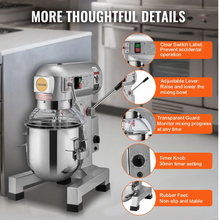 Commercial Food Mixer 18.7L, 1100W 3-Speed Stand Mixer with Stainless Steel Bowl & 3 Attachments
