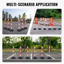 Adjustable Traffic Delineator Post Cones with Fillable Base & 6.6FT Chain Red & White for Parking Lot & Road Safety (6 Pack)