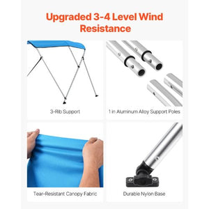 72x(73-78)x46 In 3 Bow Boat Bimini Tops with Aluminum Alloy Frame Waterproof