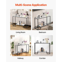42 inch 2-Tier Glass Console Table – Modern Black Sofa Table with Iron Legs