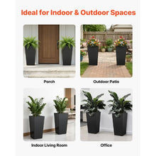 30" Tall Planters Black Tapered Outdoor Flower Pots with Casters (Set of 2)