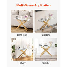 45 Inch Glass Coffee Table – Modern Gold Rectangle Table with Cross Iron Legs