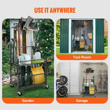 Garden Tool Organizer 16-Slot Metal Rack with Hooks & Wheels Yard Tool Stand for Garage & Shed