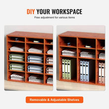 27-Compartment Wooden Literature Organizer with Adjustable Shelves for Office & Home Center Storage for Files & Documents (Brown)
