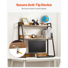 2-Tier Desktop Bookshelf Hutch Wood Color with Anti-Slip Feet (Wood Grain)