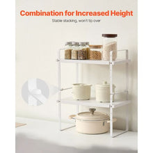 "Adjustable 2-Tier Kitchen Cabinet Shelf Organizer - Expandable Stackable Storage Riser for Pantry Bathroom & Office (White)