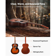 40 Inch Dreadnought Acoustic Guitar Bundle with Gig Bag Tuner Capo & Accessories (Sunburst)