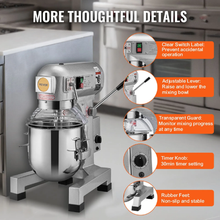Commercial Food Mixer 14L, 550W 3-Speed Stand Mixer with Stainless Steel Bowl & 3 Attachments