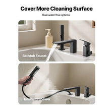 Roman Tub Faucet 3-Hole Waterfall Bathtub Faucet Set Shower Head Deck-Mount (Matte Black)