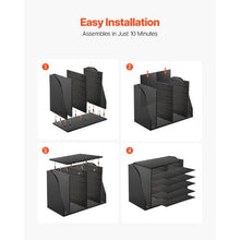 12-Compartment Literature Organizer with Side Vertical Storage, Wooden Mailbox Sorter (Black)