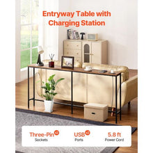 70.9" Narrow Metal Frame Console Table with Charging Station