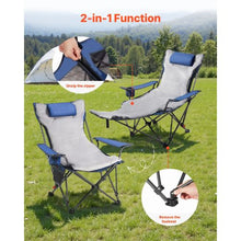 Reclining Camping Chair – 4 Position Folding Lounger with Footrest & Cushion (Blue)