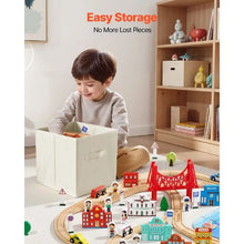 113PCS Wooden Train Set with Storage Box City Railway Track Toy for Kids Ages 3-8