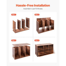 24-Compartment Wooden Literature Organizer with Removable Shelves for Office & Home File Sorter (Dark Brown)