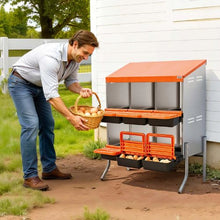 6-Compartment Chicken Nesting Box Roll-Away Egg Box with Legs Steel & Plastic for Hens(Orange)