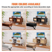 55 Inch Rattan TV Stand Cabinet with Adjustable Shelves for Living Room Console (Walnut)