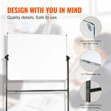 48 x 32 In Rolling Whiteboard Double-Sided Magnetic Mobile Whiteboard 360° for Office School