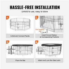 Dog Playpen 8-Panel Foldable Metal Fence with Cover & Stakes 24" H Indoor/Outdoor