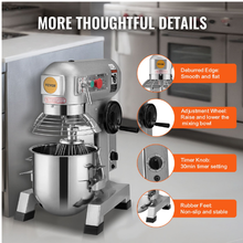 Commercial Food Mixer 10 Qt 450W 3-Speed Dough Hook & Whisk