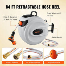 Retractable Hose Reel 84 FT x 5/8" Wall Mounted with 180° Swivel Bracket 9-Pattern Nozzle Auto Rewind & Any-Length Lock