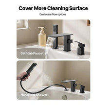Roman Tub Faucet 3-Hole Waterfall Bathtub Faucet Set with Shower Head & 1 Handle Deck-Mount (Matte Black)