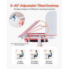 Kids Study Desk & Chair Set with Storage Adjustable & Tilt Desktop (Pink)