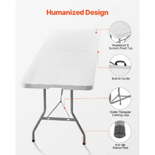 8 Ft Heavy Duty Folding Table – Portable Fold-in-Half Utility Table with Handle (White)