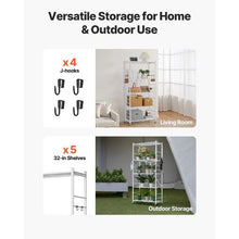 5-Tier Foldable Storage Shelf 32 x 14 x 72 Inch Metal Shelving Unit with Wheels & Hooks No Assembly (White)
