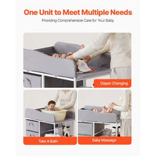 Multi-Functional Baby Changing Table with Drawers Portable Diaper Station with Wheels Adjustable Height & Storage Organizer (Gray)