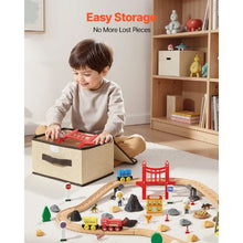 70PCS Wooden Train Set with Magnetic Crane Railway Track Toy for Kids Ages 3-8