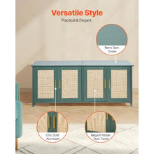 47.2-Inch Cat Litter Box Enclosure Hidden Cabinet with 4 Rattan Doors & 2 Entries Kitty House Furniture Fits Most Litter Boxes (Green)