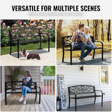 50-Inch Metal Outdoor Bench 550 lbs Capacity with Backrest and Armrests – Ideal for Garden Park Patio Yard Front Porch