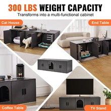57.9-Inch Cat Litter Box Enclosure Hidden Double-Room Cabinet for 2 Cats Fits Most Litter Boxes (Black)