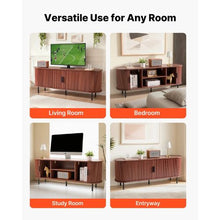 58 In Boho TV Stand with Adjustable Shelves & Rolling Door for Living Room Bedroom (Brown)