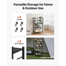 4-Tier Foldable Storage Shelf 26 x 13 x 46 Inch Metal Shelving Unit with Wheels & Hooks No Assembly (Black)