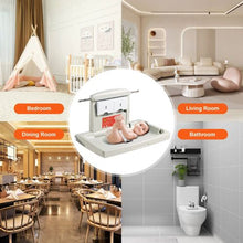 Baby Changing Station Wall Mounted Foldable Horizontal Diaper Table with Safety Straps Hanging Rod & Storage for Daycare & Public Bathrooms