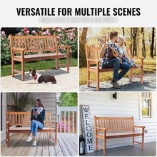 50-Inch Wood Outdoor Bench 800 lbs Capacity with Backrest and Armrests – Perfect for Garden Park Patio Yard Front Porch