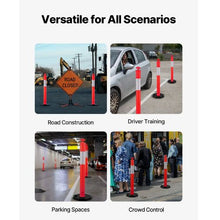 48" Traffic Delineator Posts with Weighted Base & Reflective Strips, Red, for Construction & Parking