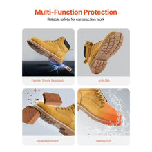 Steel Toe Work Boots for Men Size 12 Waterproof & Slip-Resistant ( Brown Yellow)
