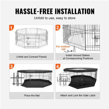 Dog Playpen 8-Panel Foldable Metal Fence with Cover & Pad 24" H Indoor/Outdoor Pet Pen