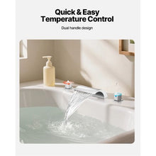 Roman Tub Faucet 3-Hole Waterfall Bathtub Faucet 2 Handles Deck Mount Silver Temperature Control