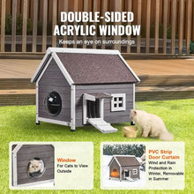 Weatherproof Outdoor Cat House with Large Side Door PVC Door Flaps Open Roof Clear Window 22"L x 30"W x 26"H