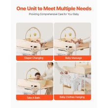 Baby Changing Table with Drawers Foldable Diaper Station Wheels Side Basket & Hanging Rod (Light Beige)