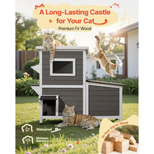 2-Story Outdoor Cat House for 3 Cats Elevated Feral Shelter with Stairs Clear Window & Flap Doors Waterproof 42" x 25" x 34"