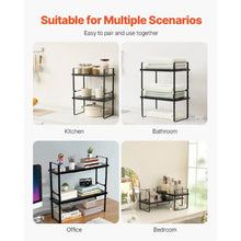 "Adjustable 2-Tier Kitchen Cabinet Shelf Organizer - Expandable Stackable Storage Riser for Pantry Bathroom & Office (Black)"