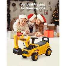 Ride-On Excavator Push Car for Toddlers, 19–36 Months, Helmet & Music, 55 lbs Capacity