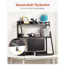 2-Tier Desktop Bookshelf 37.4" Storage Rack Metal Frame & Wooden Shelves Anti-Slip Feet (Black)